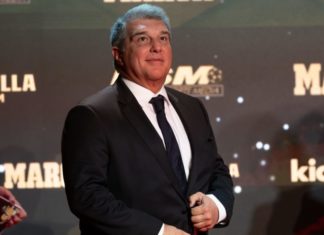 FC Barcelona President Joan Laporta during the Golden Shoe award ceremony in November 2022