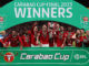 Manchester United Wins Carabao Cup, Ending Trophy Drought Harry Maguire and Bruno Fernandes of Manchester United celebrate lifting the EFL Cup Trophy alongside their teammates in February 2023