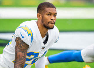 Nasir Adderley with Los Angeles Chargers in October 2022.