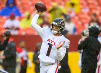 Marcus Mariota with Atlanta Falcons in November 2022.