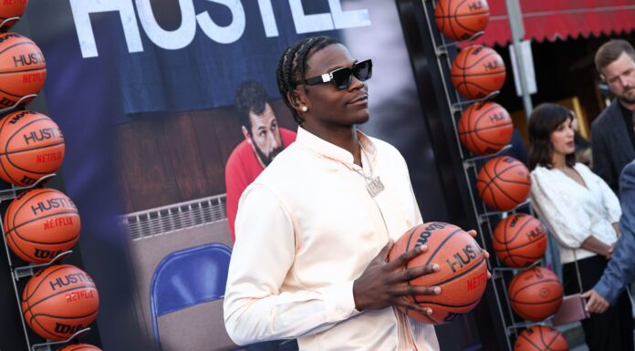 Timberwolves’ Anthony Edwards Changes His Jersey to No. 5 Anthony Edwards at the "Hustle" film premiere in 2022