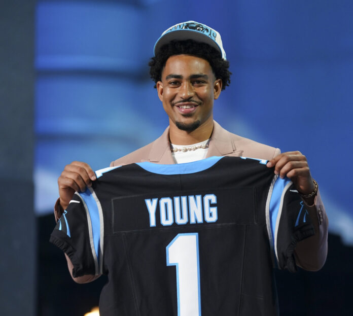 Bryce Young after being picked first in the NFL Draft at Union Station in Kansas City, Missouri in April 2023