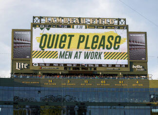 The Green Bay Packer Jumbotron during the NFL football game at Lambeau Field in 2022
