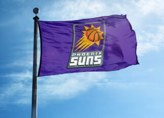 Phoenix Suns NBA basketball team logo on a flag