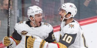 Vegas Golden Knights' Jonathan Marchessault and Nicolas Roy in 2021
