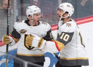Vegas Golden Knights' Jonathan Marchessault and Nicolas Roy in 2021