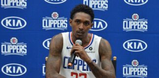 Lou Williams participates in Clippers' media day at the Honey Training Center in Playa Vista, California in 2019