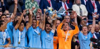 Ilkay Gundogan of Manchester City lifts The FA Cup Manchester City v Manchester United The Emirates FA Cup Final in June 2023