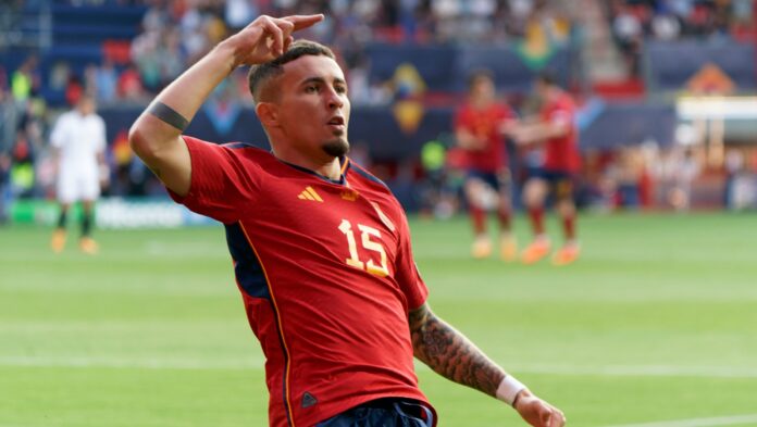 Yeremy Pino (Spain) celebrates after scoring a goal in the UEFA Nations League match Semifinal - Spain vs Italy in June 2023