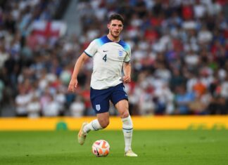 Declan Rice of England in June 2023