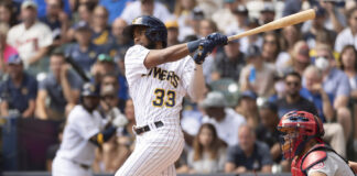 Pablo Reyes with the Milwaukee Brewers in 2021
