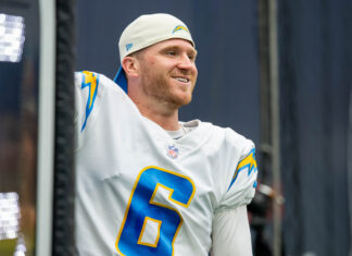 Dustin Hopkins with Los Angeles Chargers in Oct 2022