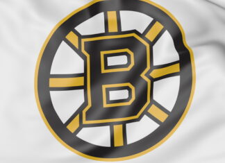 Flag with Boston Bruins NHL hockey team logo