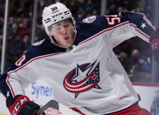 Eric Robinson with the Columbus Blue Jackets in 2021