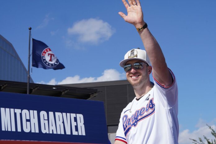 Mitch Garver with the Texas Rangers in November 2023