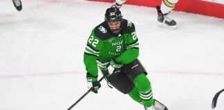 Shane Pinto with the North Dakota Fighting Hawks in December 2020