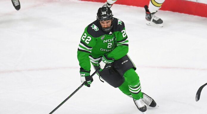 Shane Pinto with the North Dakota Fighting Hawks in December 2020