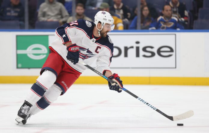 Nick Foligno with the Columbus Blue Jackets in October 2018
