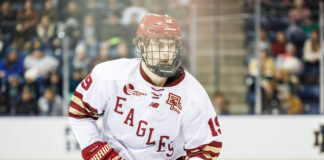 Cutter Gauthier with Boston College in November 2023