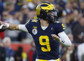 Michigan Wolverines quarterback J.J. McCarthy in January 2024