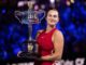 Aryna Sabalenka lifts the trophy after winning the Women's Singles Final Australian Open in January 2024