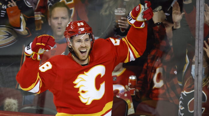 Calgary Flames' Elias Lindholm in February 2022