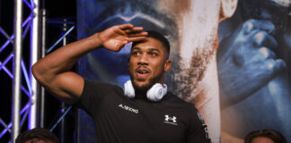 Anthony Joshua at the weigh in ahead of his fight against Oleksandr Usyk in 2021