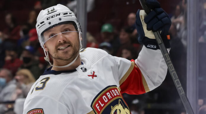 Sam Reinhart Becomes the Second Player in Panthers’ History to Reach 50 Goals Florida Panthers' Sam Reinhart in January 2022