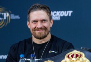 Oleksandr Usyk during a press conference in July 2023