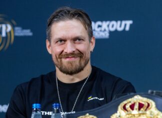 Oleksandr Usyk during a press conference in July 2023