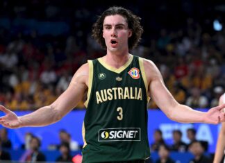 Josh Giddey with Australia during the 2023 FIBA Basketball World Championship group E match in August 2023