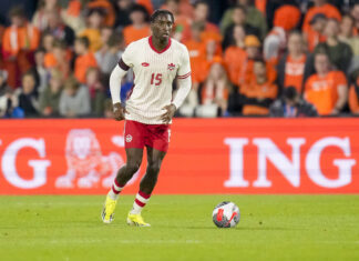 Moise Bombito with Canada in June 2024