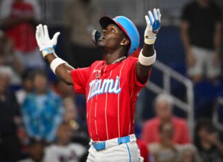Jazz Chisholm Jr. with the Miami Marlins in May 2024