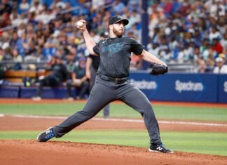 Tampa Bay Rays pitcher Aaron Civale in June 2024