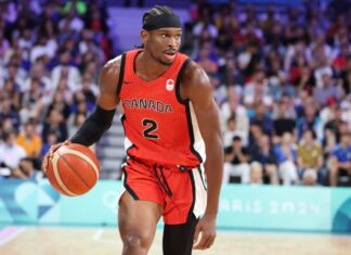 Shai Gilgeous-Alexander of Canada at the Olympic Games Paris 2024 in July 2024.