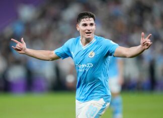 Julian Alvarez with Manchester City in December 2023