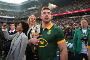 Dricus Du Plessis ahead of the rugby test between South Africa's Springboks and Ireland in July 2024