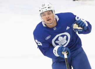 Toronto Maple Leafs' Nick Robertson in July 2020