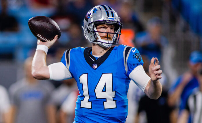 Carolina Panthers quarterback Andy Dalton in August 2023