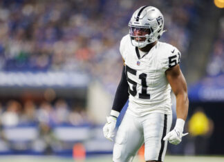 Las Vegas Raiders defensive lineman Malcolm Koonce in December 2023