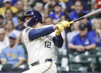 Rhys Hoskins with the Milwaukee Brewers in September 2024