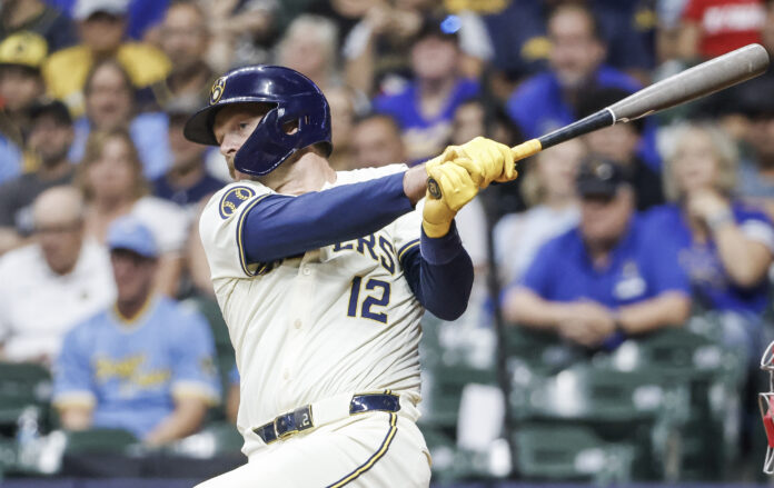 Rhys Hoskins with the Milwaukee Brewers in September 2024