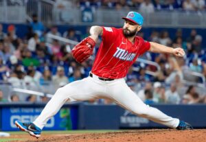 Tanner Scott with the Miami Marlins in July 2024