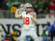 Ohio State quarterback Will Howard throws a pass in the 2nd quarter against Notre Dame in the 2024-25 College Football Playoff National Championship Game in January 2025