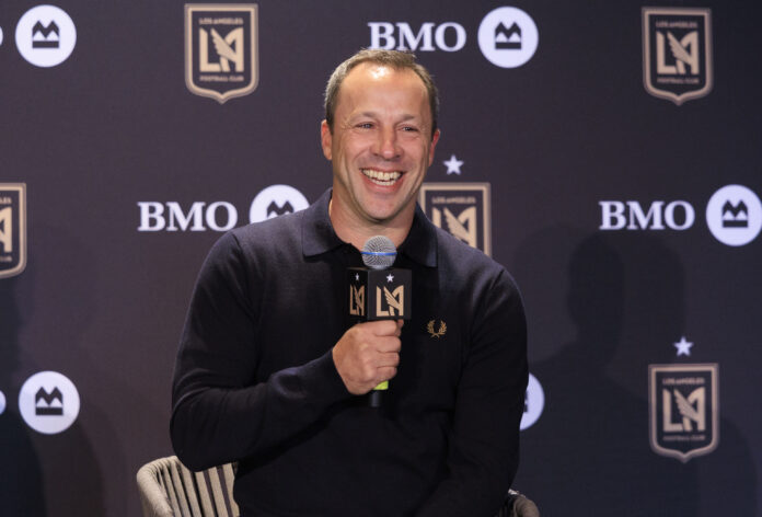 Head coach, Steve Cherundolo speaks during the presentation of Olivier Giroud to the media as a new member of the Los Angeles Football Club during a press conference on Thursday August 1, 2024 at the InterContinental Hotel in Los Angeles, California, U.S.